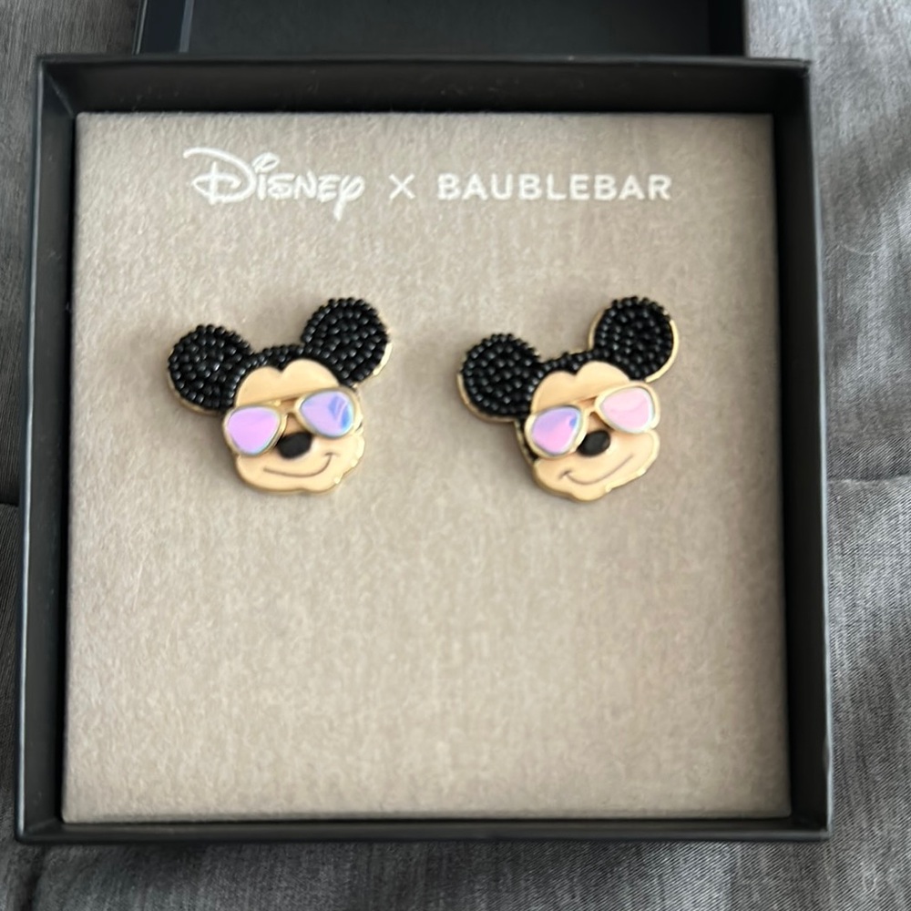 BaubleBar Black and Gold Mickey Mouse Earrings